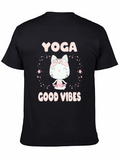 Yoga Cat Good Vibes Black T-Shirt