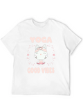 Yoga Cat Good Vibes Black T-Shirt