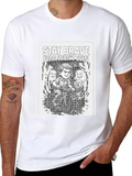 Stay Brave Graphic Print Black T-Shirt
