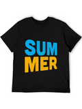 Summer Graphic Print Black Cotton T-Shirt