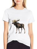 Moose Graphic Tee - Black Crew Neck Casual T-Shirt