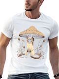 Mushroom Cat Graphic Tee - Black Cotton T-Shirt