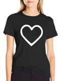 Black Tee with White Heart Outline Graphic