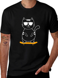 Cool Cat Skateboard T-Shirt - Black
