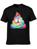 Rainbow Poop Emoji Graphic Tee - Black Cotton T-Shirt