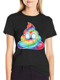 Rainbow Poop Emoji Graphic Tee - Black Cotton T-Shirt