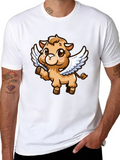 Cute Cartoon Angel Llama T-Shirt - Black