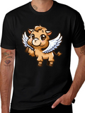 Cute Cartoon Angel Llama T-Shirt - Black