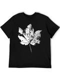 Leaf Print Black Cotton T-Shirt