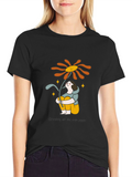 Unique Graphic T-Shirt with Smiling Sunflower Design