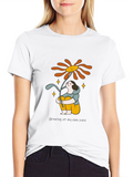 Unique Graphic T-Shirt with Smiling Sunflower Design