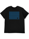 Blue Whale Pattern Black T-Shirt
