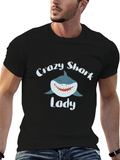 Crazy Shark Lady Graphic Tee - Black Cotton T-Shirt