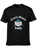 Crazy Shark Lady Graphic Tee - Black Cotton T-Shirt