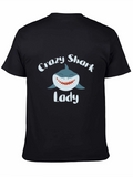 Crazy Shark Lady Graphic Tee - Black Cotton T-Shirt