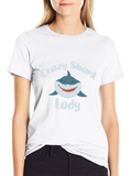 Crazy Shark Lady Graphic Tee - Black Cotton T-Shirt