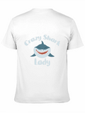 Crazy Shark Lady Graphic Tee - Black Cotton T-Shirt