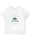 Crazy Shark Lady Graphic Tee - Black Cotton T-Shirt