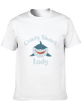 Crazy Shark Lady Graphic Tee - Black Cotton T-Shirt
