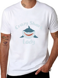Crazy Shark Lady Graphic Tee - Black Cotton T-Shirt