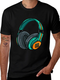 Stylish Black T-Shirt with Cool Headphone Graphic
