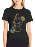 Cheerleader Sketch Graphic T-Shirt - Black