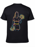 Cheerleader Sketch Graphic T-Shirt - Black