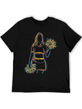 Cheerleader Sketch Graphic T-Shirt - Black