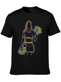 Cheerleader Sketch Graphic T-Shirt - Black