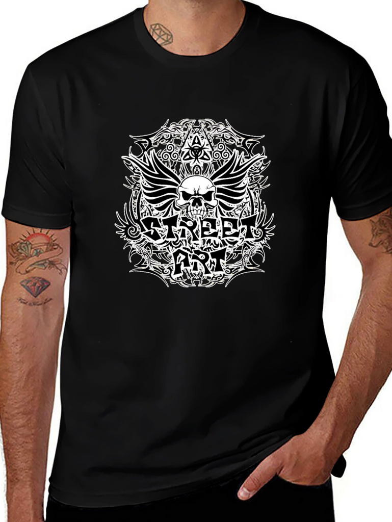 Street Art Skull Graphic Black T-Shirt