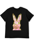 Geometric Rabbit Graphic Black T-Shirt