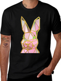 Geometric Rabbit Graphic Black T-Shirt