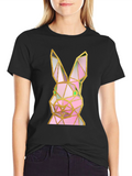 Geometric Rabbit Graphic Black T-Shirt