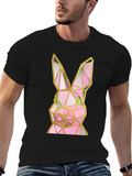 Geometric Rabbit Graphic Black T-Shirt
