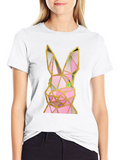Geometric Rabbit Graphic Black T-Shirt