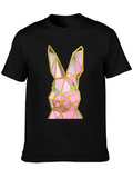 Geometric Rabbit Graphic Black T-Shirt