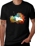 Nebula Leaf Graphic Tee - Trendy Space Design Shirt