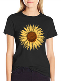 Sunflower Graphic Tee - Stylish Black Cotton T-Shirt
