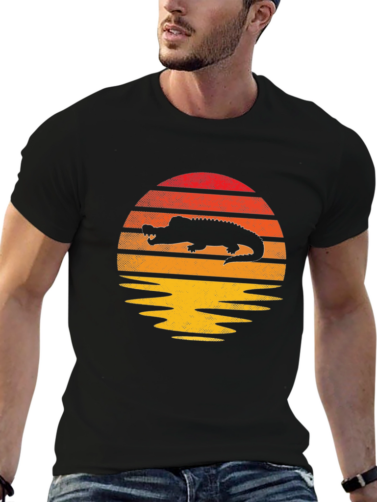 Retro Alligator Sunset Graphic T-Shirt