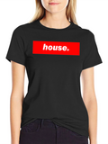 House Black T-Shirt Red Box Logo Style