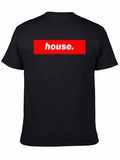 House Black T-Shirt Red Box Logo Style