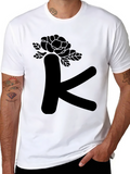 Floral Letter K Black T-Shirt