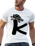 Floral Letter K Black T-Shirt