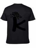 Floral Letter K Black T-Shirt