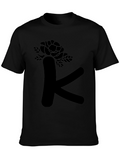 Floral Letter K Black T-Shirt