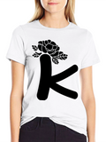 Floral Letter K Black T-Shirt