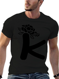 Floral Letter K Black T-Shirt