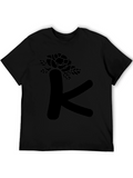 Floral Letter K Black T-Shirt