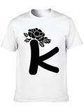 Floral Letter K Black T-Shirt
