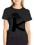 Floral Letter K Black T-Shirt